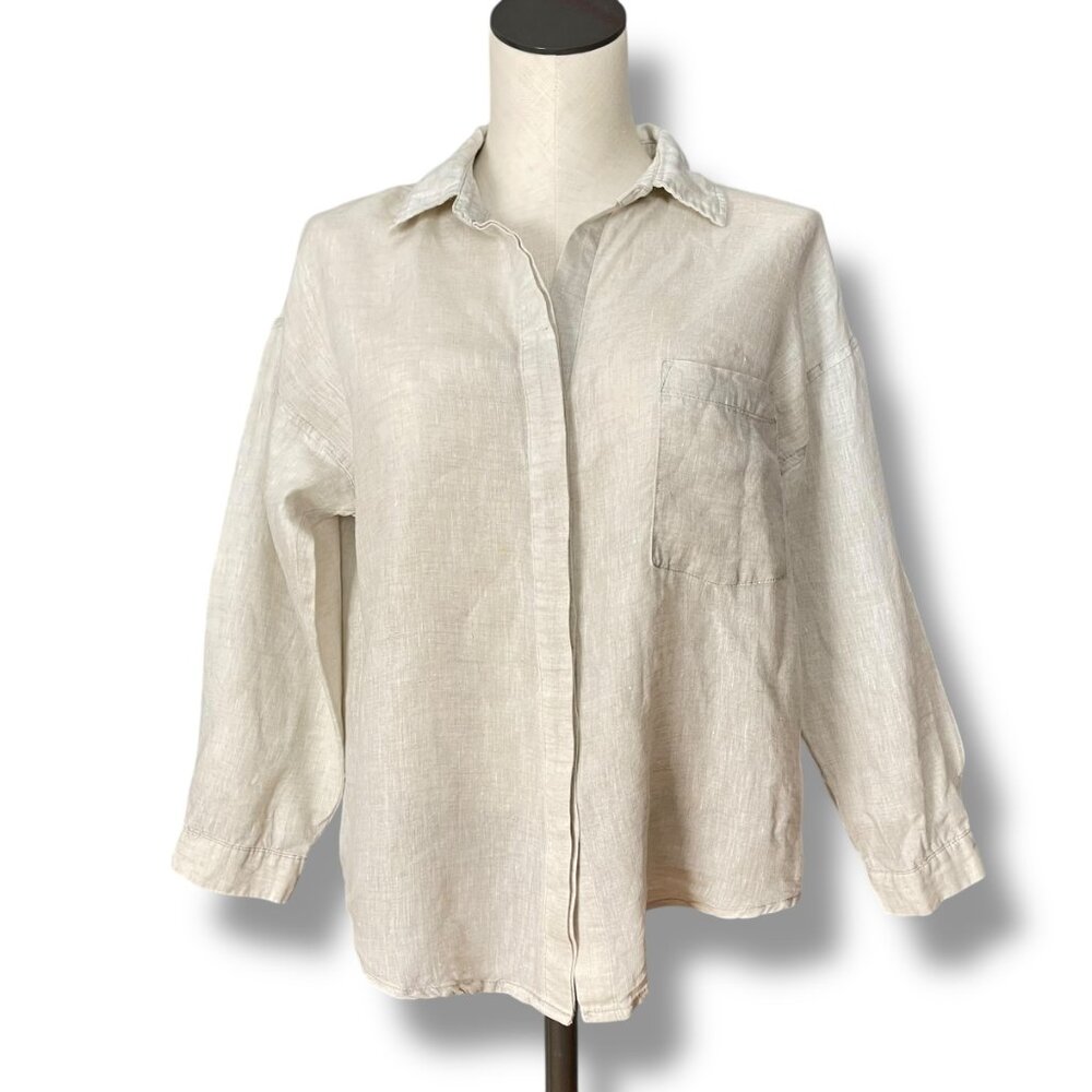 Grade & Gather Linen Top Women Shirt Shell Buttons FLAWS Sz Small Natural Fibers